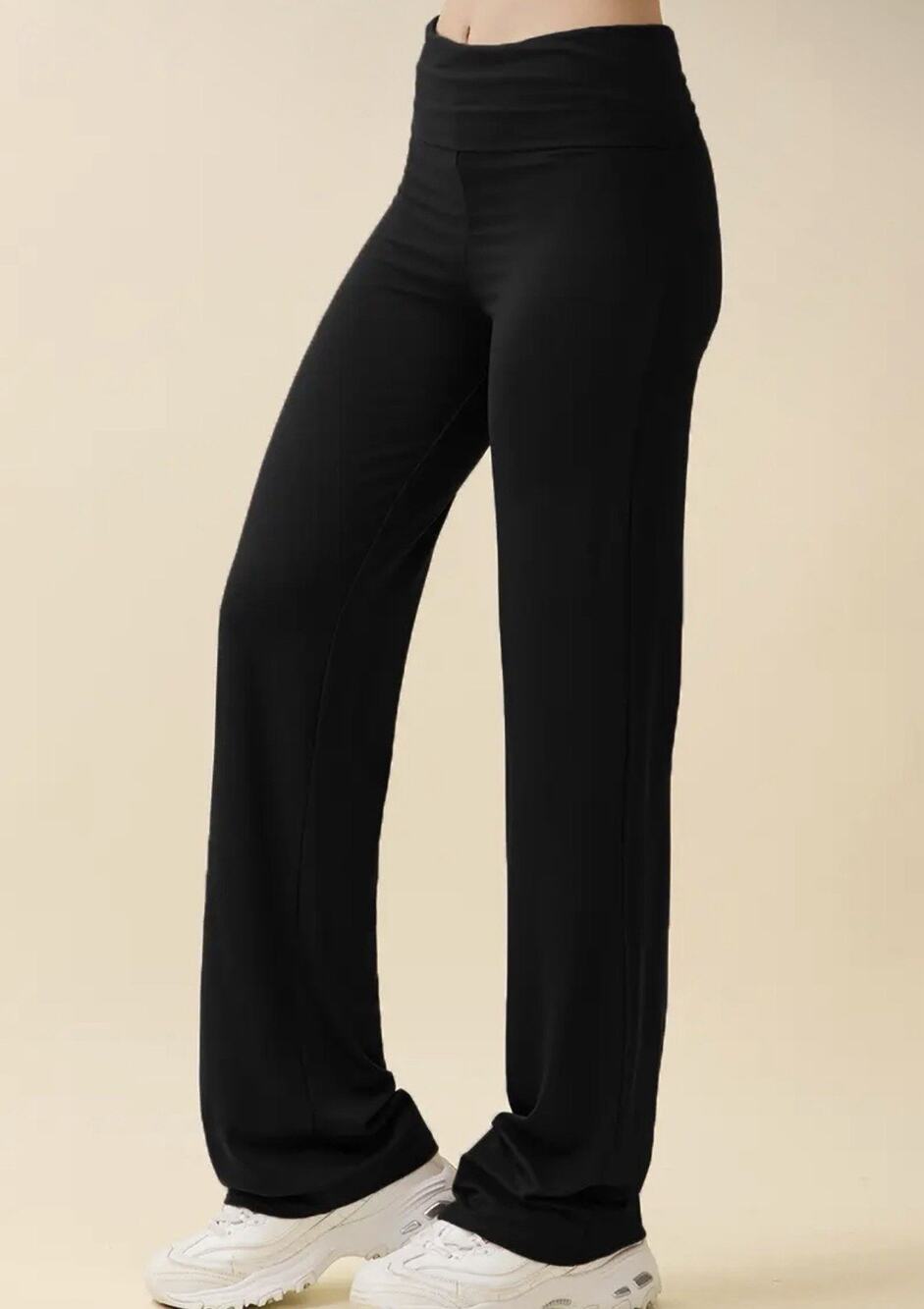 Womens Yoga Pants Flare Leg Long Fitness Foldover Waist Workout Gym Bootcut
